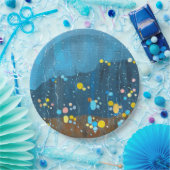 Abstract regenschilderij papieren bordje (Feest)