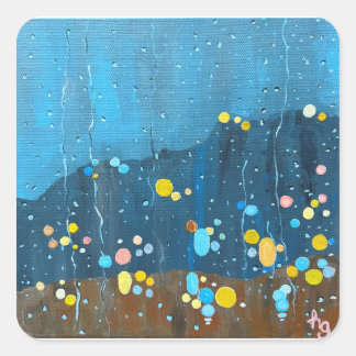 Abstract regenschilderij vierkante sticker