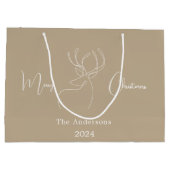 Abstract rendier beige wit moderne kerst groot cadeauzakje (Achterkant)