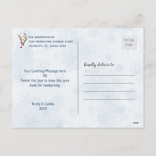 Abstract rendier met rode neus, van buitenbeentjes feestdagenkaart (Achterkant)