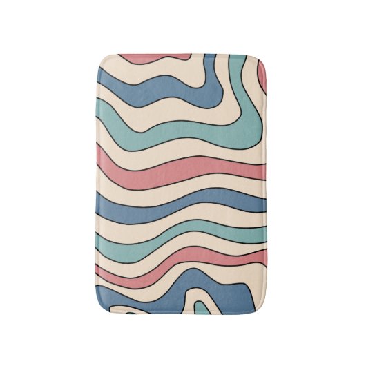 Abstract Retro 70s Marmeren Blauw Rood Groovy Patr Badmat (Voorkant Verticaal)