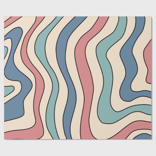 Abstract Retro 70s Marmeren Blauw Rood Groovy Patr Cadeaupapier (Vlak)