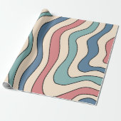 Abstract Retro 70s Marmeren Blauw Rood Groovy Patr Cadeaupapier (Uitgerold)