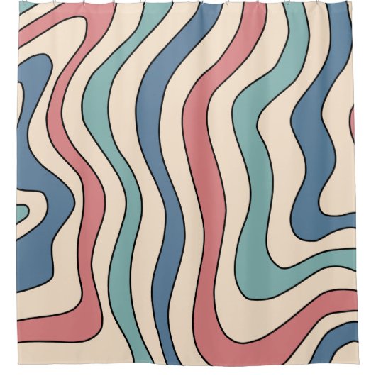 Abstract Retro 70s Marmeren Blauw Rood Groovy Patr Douchegordijn (Voorkant)