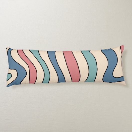 Abstract Retro 70s Marmeren Blauw Rood Groovy Patr Lichaamskussen (Achterkant)