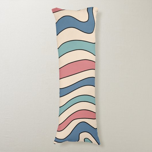 Abstract Retro 70s Marmeren Blauw Rood Groovy Patr Lichaamskussen (Voorkant Verticaal)