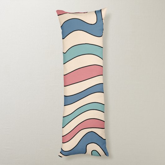 Abstract Retro 70s Marmeren Blauw Rood Groovy Patr Lichaamskussen (Achterkant (Verticaal))