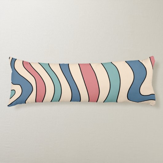 Abstract Retro 70s Marmeren Blauw Rood Groovy Patr Lichaamskussen (Voorkant)