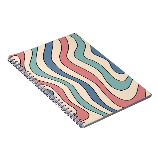 Abstract Retro 70s Marmeren Blauw Rood Groovy Patr Notitieboek (Rechterzijde)