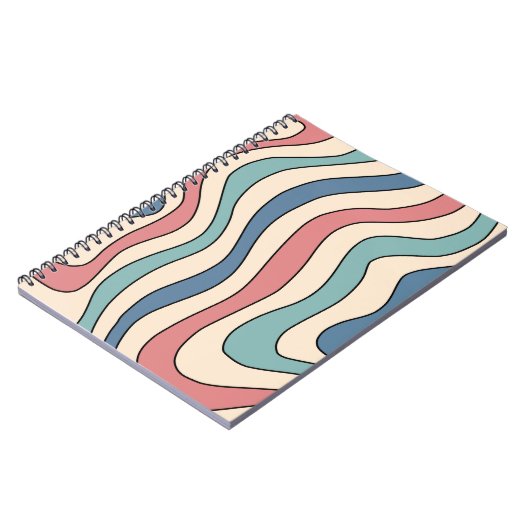 Abstract Retro 70s Marmeren Blauw Rood Groovy Patr Notitieboek (Linkerzijde)