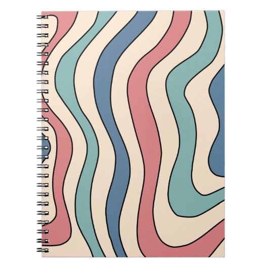 Abstract Retro 70s Marmeren Blauw Rood Groovy Patr Notitieboek (Voorkant)