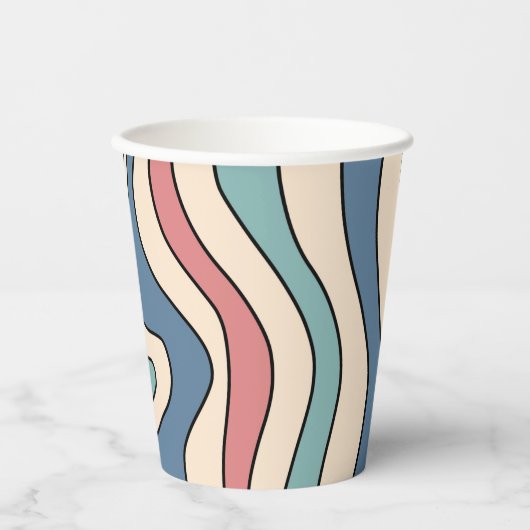 Abstract Retro 70s Marmeren Blauw Rood Groovy Patr Papieren Bekers (Voorkant)