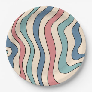 Abstract Retro 70s Marmeren Blauw Rood Groovy Patr Papieren Bordje