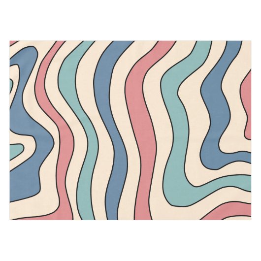 Abstract Retro 70s Marmeren Blauw Rood Groovy Patr Tafelkleed (Voorkant (Horizontaal))