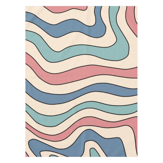 Abstract Retro 70s Marmeren Blauw Rood Groovy Patr Tafelkleed (Voorkant)