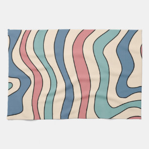 Abstract Retro 70s Marmeren Blauw Rood Groovy Patr Theedoek