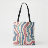 Abstract Retro 70s Marmeren Blauw Rood Groovy Patr Tote Bag (Voorkant)