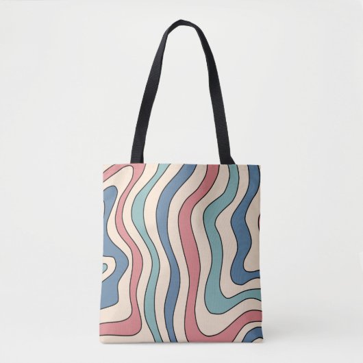 Abstract Retro 70s Marmeren Blauw Rood Groovy Patr Tote Bag (Voorkant)