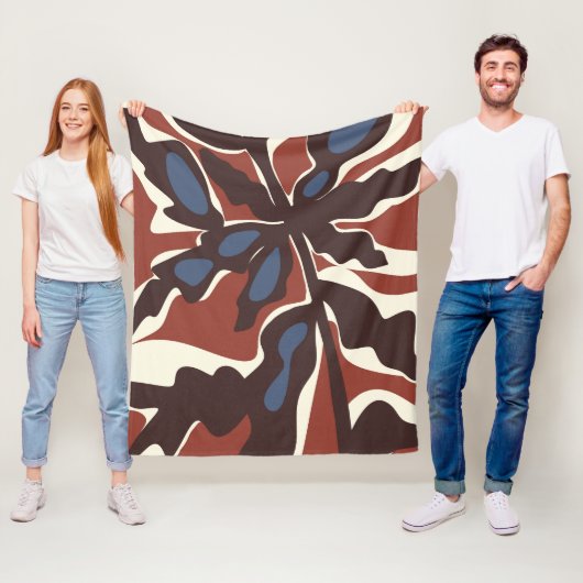 Abstract Retro Blad Motief Fleece Deken (In situ)