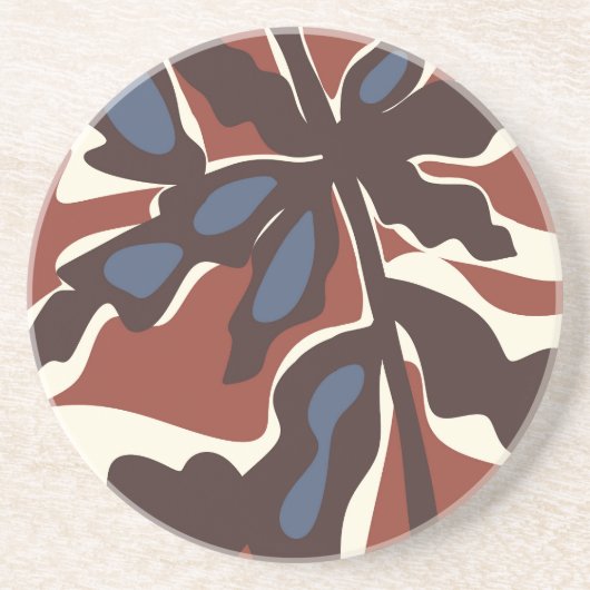 Abstract Retro Blad Motief Zandsteen Onderzetter (Voorkant)