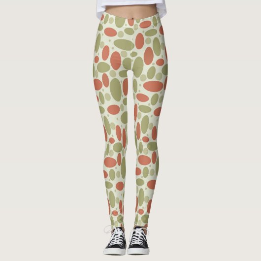 Abstract retro-bruin beige groene zee springsteen leggings (Voorkant)