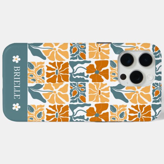 Abstract Retro Floral iPhone Case with Custom Name (Achterkant (horizontaal))