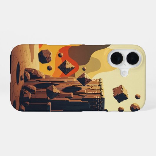 Abstract Retro-Gaming Floating Cliffs iPhone 16 Hoesje (Achterkant horizontaal)