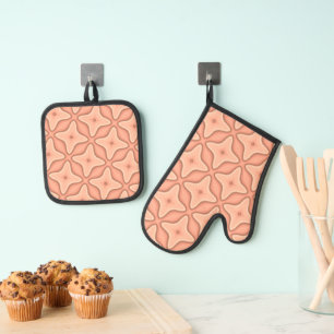 Abstract retro geometrisch patroon in warme tinten ovenwant & pannenlap set