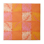 Abstract Retro Groovy Patroon Geel Sinaasappel Roz Tegeltje (Voorkant)