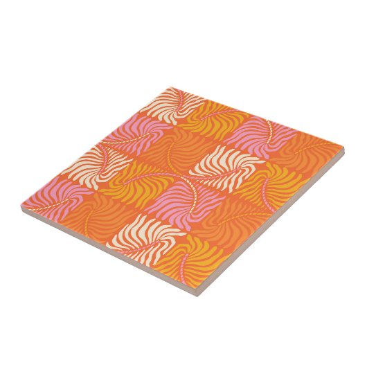 Abstract Retro Groovy Patroon Geel Sinaasappel Roz Tegeltje (Zijkant)