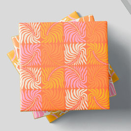 Abstract Retro Groovy Patroon Geel Sinaasappel Roz Tegeltje