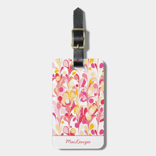Abstract Retro Marble Roze Gepersonaliseerd Bagagelabel (Voorkant verticaal)