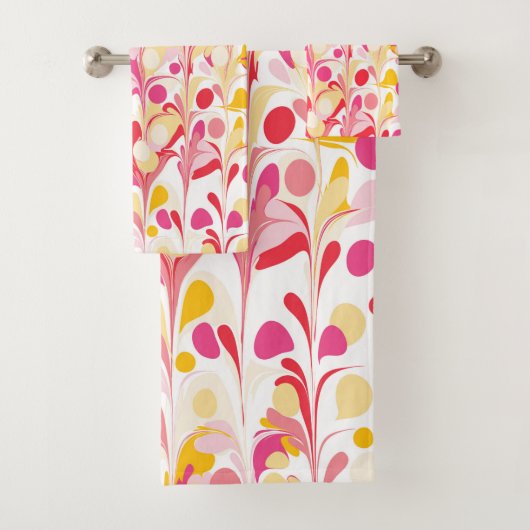 Abstract Retro Marmeren Patroon Roze Geel Rood Bad Handdoek (Insitu)