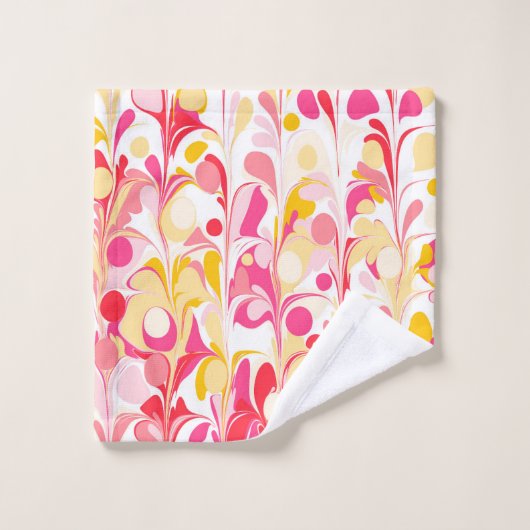Abstract Retro Marmeren Patroon Roze Geel Rood Bad Handdoek (Wasdoekje)