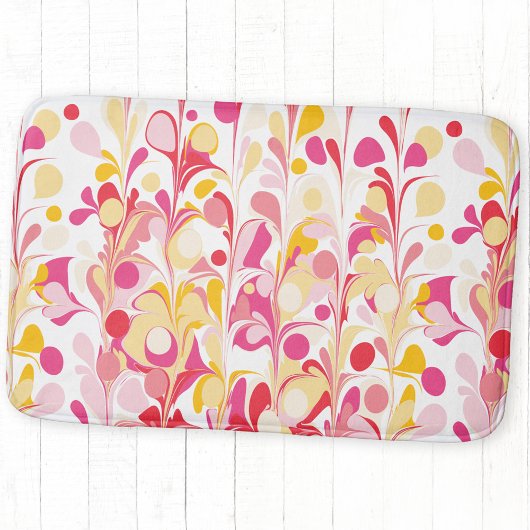 Abstract Retro Marmeren Patroon Roze Geel Rood Badmat