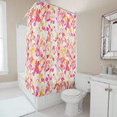 Abstract Retro Marmeren Patroon Roze Geel Rood Douchegordijn (In situ)
