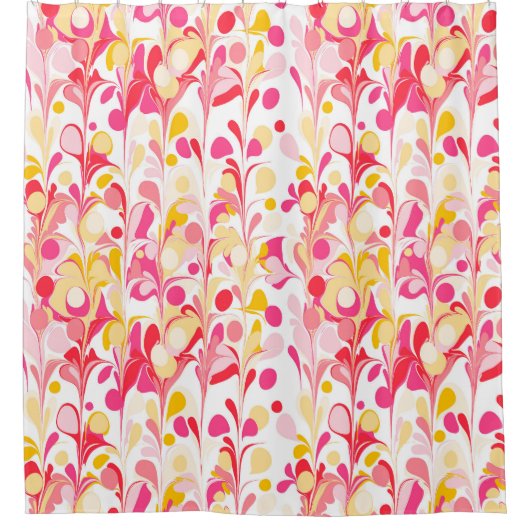 Abstract Retro Marmeren Patroon Roze Geel Rood Douchegordijn (Voorkant)
