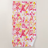 Abstract Retro Marmeren Patroon Roze Geel Rood Strandlaken (Voorkant)