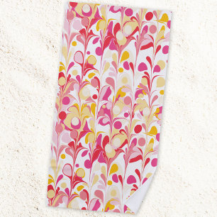 Abstract Retro Marmeren Patroon Roze Geel Rood Strandlaken