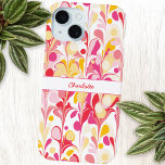 Abstract Retro Marmeren Patroon Roze Gepersonalise iPhone 15 Case<br><div class="desc">Een modern,  abstract gemarmerd patroon in roze,  oranje en geel. Verander de naam om te personaliseren.</div>