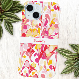 Abstract Retro Marmeren Patroon Roze Gepersonalise iPhone 15 Case