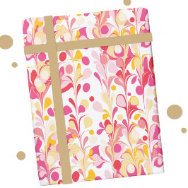 Abstract Retro Marmeren Patroon Roze Rood Geel Cadeaupapier