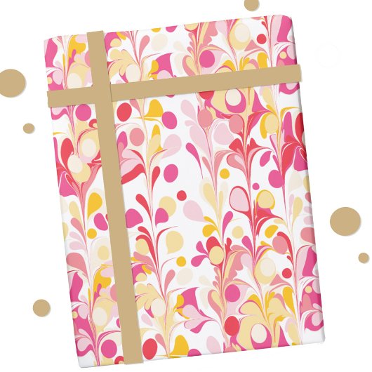 Abstract Retro Marmeren Patroon Roze Rood Geel Cadeaupapier