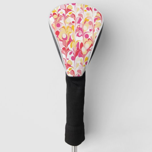 Abstract Retro Marmeren Patroon Roze Rood Geel Golfheadcover (Voorkant)