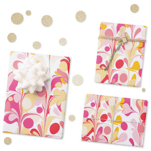 Abstract Retro Marmeren Patroon Roze Rood Geel Inpakpapier Vel