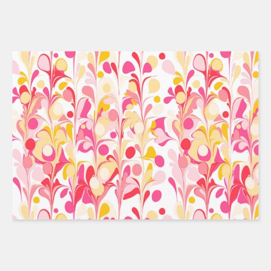 Abstract Retro Marmeren Patroon Roze Rood Geel Inpakpapier Vel (Voorkant 2)