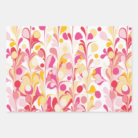 Abstract Retro Marmeren Patroon Roze Rood Geel Inpakpapier Vel (Voorkant)