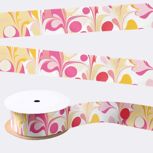 Abstract Retro Marmeren Patroon Roze Rood Geel Satijnen Lint
