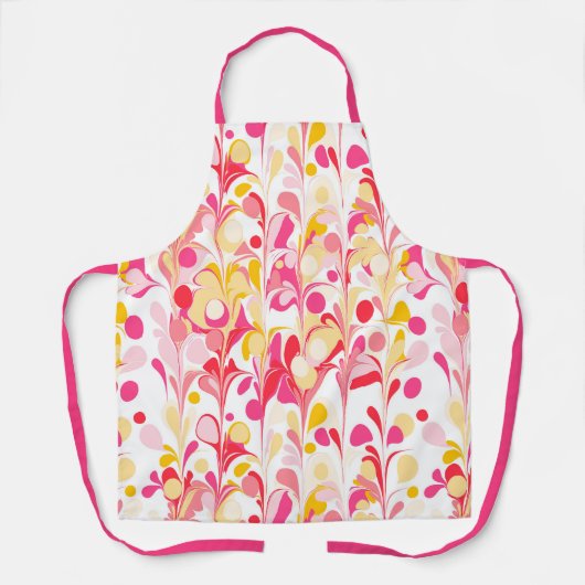 Abstract Retro Marmeren Patroon Roze Rood Geel Schort (Voorkant)