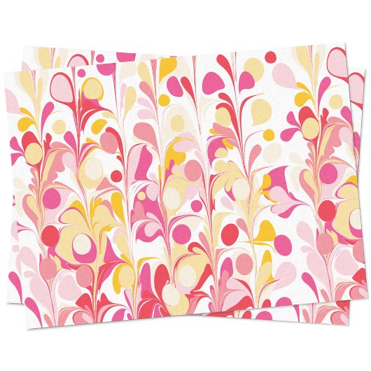 Abstract Retro Marmeren Patroon Roze Rood Geel Tissuepapier